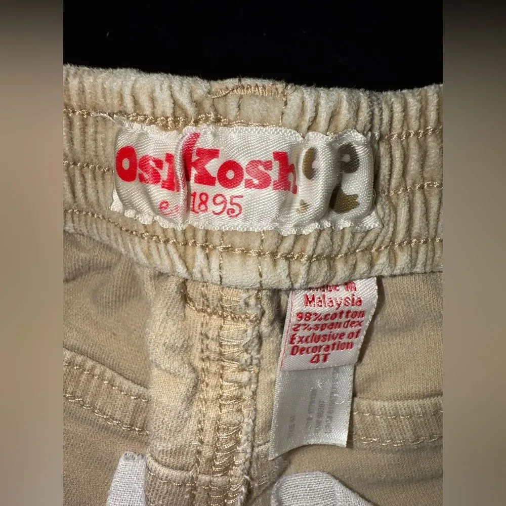 OshKosh B’Gosh VTG Toddler Girl Khaki Velvety  floral Embroidered  Pants 4T GUC